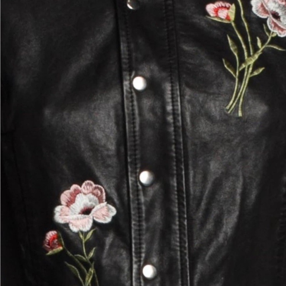 Cinq a Sept Black Leather Jacket with Floral Embroidery lover Taylor swift - Picture 2 of 10